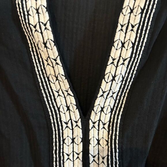 Banana Republic Black Boho Embroidered Long Balloon Sleeve 100% Cotton Blouse S - Picture 5 of 9